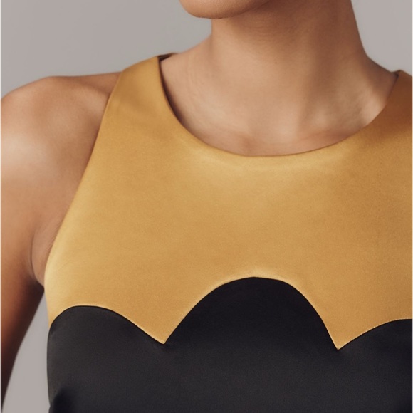 Anthropologie Maeve Scalloped Black, White, and Gold Mini Dress (NWT) - Picture 3 of 7